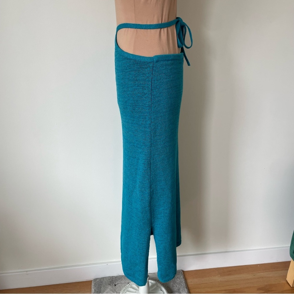 Cult Gaia Hedda Cyan Blue Stretch Knit Diamond Tie Cut Out Midi Skirt EUC Size S - Picture 6 of 12